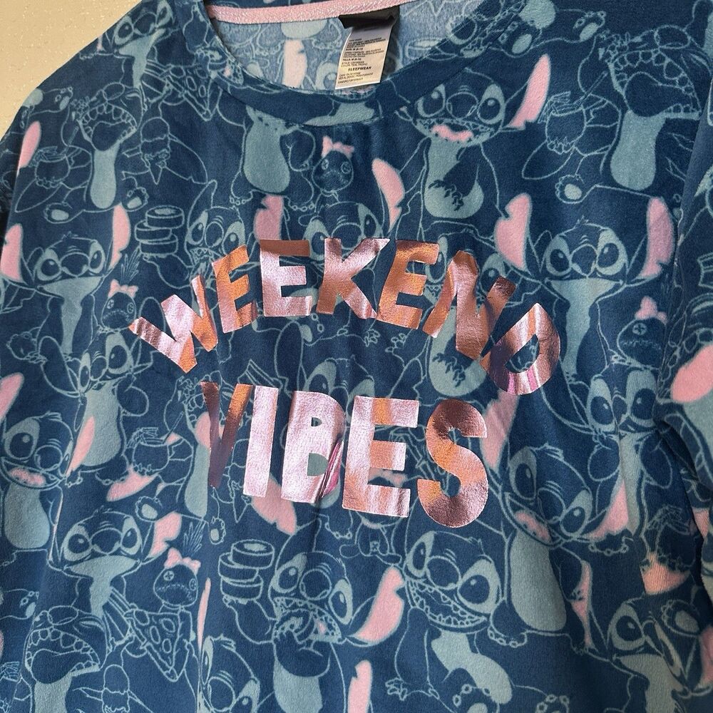 Disney‎ Lilo and Stitch Pajama Top Shirt Women Size M 8-10 Blue Pink Long Sleeve - Picture 2 of 5